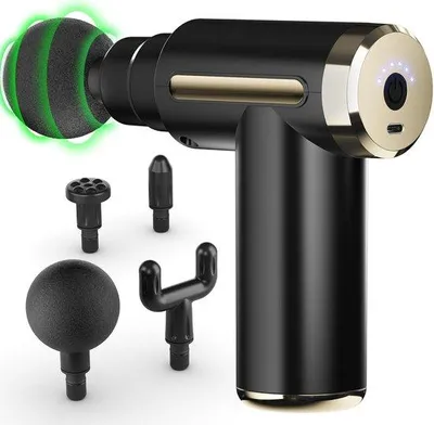 Imagen del producto de Masajeador eléctrico de percusión para tejidos profundos, ideal para aliviar el dolor, con 4 cabezales de masaje y 6 niveles de velocidad. Mini masajeador portátil para el cuerpo, diseñado para aliviar cualquier tipo de dolor