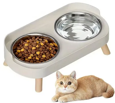 Produktbild von Famanu Katzenfutterstation Set von 2 – Erhöhte Futterschalen aus Edelstahl mit Antirutsch