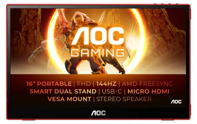 Obrázok produktu pre AOC 16G3 TV/monitor prenosný Prenosný monitor čierny, červený 39,6 cm (15,6") TFT 1920 x 1080 pixelov