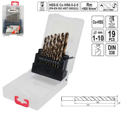 Produktbild von Yato YT-41604, Bohrer, Spiralbohrer-Bit, Eisenguss, Nicht-eisenhaltiges Metall, Kunststoff, Edelstahl, 135°, Kobalt-Legierung Schnellarbeitsstahl (HSS-E), Zylinderförmige Welle