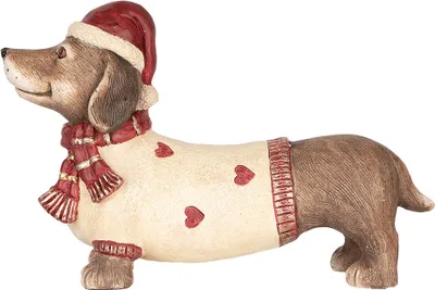 Produktbild von Clayre & Eef Weihnachtsdekorationsfigur Hund Dackel 42x12x27 cm Braun Beige Keramikmaterial