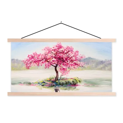 Produktbild von MuchoWow® Textilposter Gemälde - Blüte - Wasser - Ölgemälde 60x30 cm mit holzfarbenen Rahmen - Dekoration