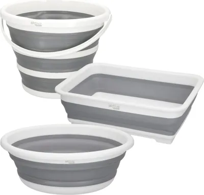 Produktbild von "Nordix Faltbarer Eimer Set mit 3 Spülbecken Camping Silikon Waschschüssel Grau"