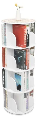 Image de Étagère tournante pour livres, 2 niveaux, blanche, étagère ouverte à 360°, dimensions : 40 x 40 x 59,5 cm