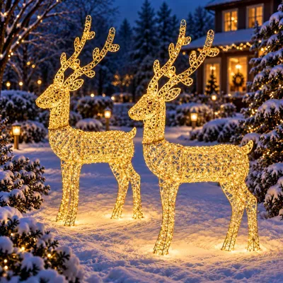 Produktbild von LED Rentier Weihnachtsbeleuchtung, warmweiße Leuchtfigur für Innen & Außen, Weihnachtsdeko für Garten, Terrasse und Hauseingang, mit 6-Stunden-Timer, Variante:2 Rentiere