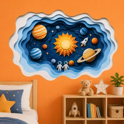 Immagine prodotto di Decords, adesivo da parete – sistema solare multistrato in stile origami, 160 cm