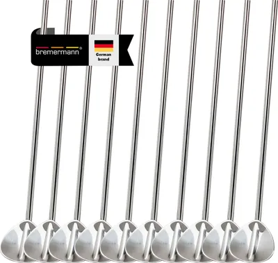 Immagine prodotto di cucchiaio per cannuccia in acciaio inox bremermann, cannucce - 10 pezzi, lunghezza 18,5 cm incl. 2 spazzole per la pulizia