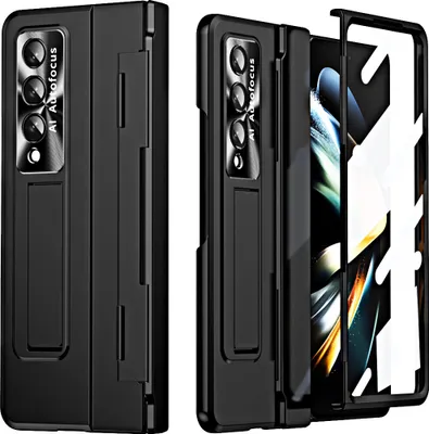 Produktbild von Galaxy Z Fold3 Hülle, Displayschutz & Objektivschutz Luxus Galvanisierte Ständer Schutzhülle für Samsung Galaxy Z Fold 3 5G Schwarz