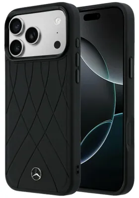 Zdjęcie produktu dla Etui Mercedes Leather with Crossed Lines MagSafe do iPhone 17 Pro Max czarny