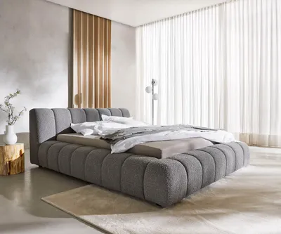 Produktbild von DELIFE Polsterbettgestell Cutio 140x200 cm Bouclé Silbergrau