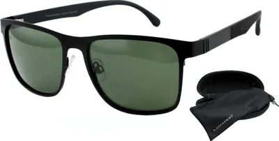 Produktbild von Herren Sonnenbrille Polarisiert Rechteckig Matt Schwarz Grün Getönt Eckige Leichte Metallbrille Eckig Pilotenbrille Brillenbox