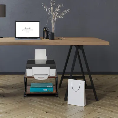 Zdjęcie produktu dla Stojak na drukarkę z kółkami, dwiema półkami, mobilny