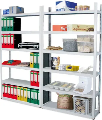 Produktbild von Fachbodenregal mit 12 Böden, Stecksystem, erweiterbar, BxTxH 2000 x 300 x 2100 mm, lichtgrau, Komplettregal
