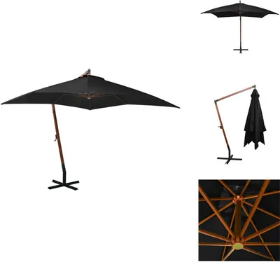 Produktbild von vidaXL Ampelschirm mit Mast Schwarz 3x3 m Massivholz Tanne - Sonnenschirme & Sonnenschutze