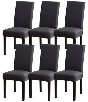 Productafbeelding van 6-delige set stoelhoesjes, grijs, stretch stoelhoes voor de eetkamer, afneembaar, wasbaar, Elasthan, antraciet