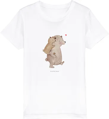 Produktbild von Mr. & Mrs. Panda Kleinkinder T-Shirt Papa Bär 7-8 Jahre (122/128) - Weiß - Geschenk, für Kinder, Kurzarm, Vater, Vatertag, Muttertag, Organic, Kindershirt, Teenager