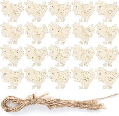 Zdjęcie produktu dla 20pcs hölzerne Hühnchenverzierung unvollendeter Holz Osterdekorative Anhänger Handwerksbedarf