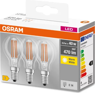 Image de Ampoule Led E14 Sphérique Claire éclairage Led Chaud, économique, Pack De 3 - Osram
