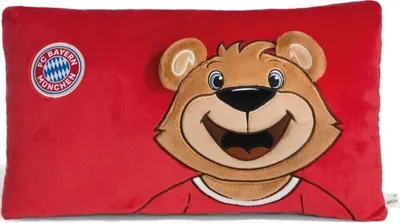 Produktbild von NICI Kissen FC BAYERN MÜNCHEN Bär Berni 43 x 25 cm – rechteckiges Kuschelkissen aus weichem Plüsch, Fußball Fanartikel mit FCB-Logo für Kinder & Erwachsene, 49080, tolle Geschenkidee, rot