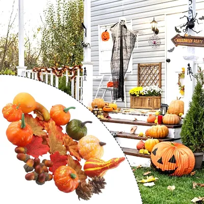 Produktbild von 86 Stück verschiedene kleine künstliche Kürbisse und Kürbisse mit Eicheln, Tannenzapfen, Ahornblättern, Herbsternte-Dekorationsset für Thanksgiving, Halloween, Schüsselfüller, Tischdekoration, Kränze