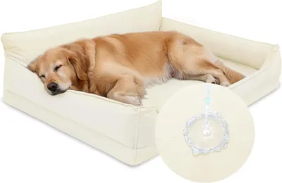 Immagine prodotto di Letto per cani ortopedico - Cuscino per cani - Sonno riposante - Pelle artificiale impermeabile - 111 x 81 cm - Beige