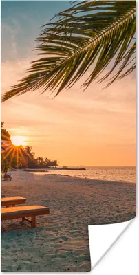 Produktbild von MuchoWow® Poster Strand - Strandkorb - Sonnenuntergang 60x120 cm - Wandschmuck