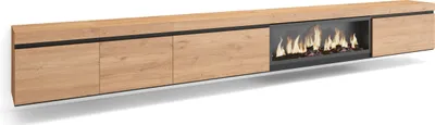 Produktbild von TV-Schrank, Lowboard, 368x35x45cm, Elektrokamin XXL, Hängend, Eiche