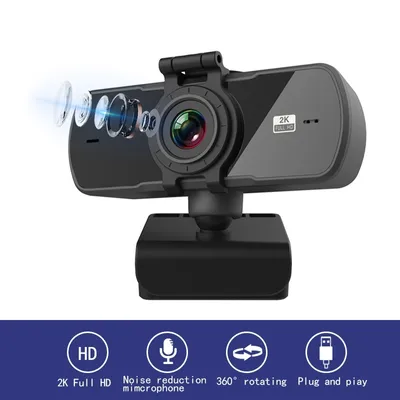 Image de Webcam universelle 2K HD USB avec microphone, noire – Accessoire pour ordinateur portable et PC
