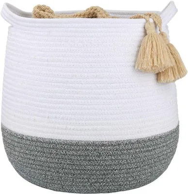 Image de Azomor® : élégant panier de rangement en coton avec anses pour la chambre d'enfant, 38 cm de haut, 36 cm de diamètre