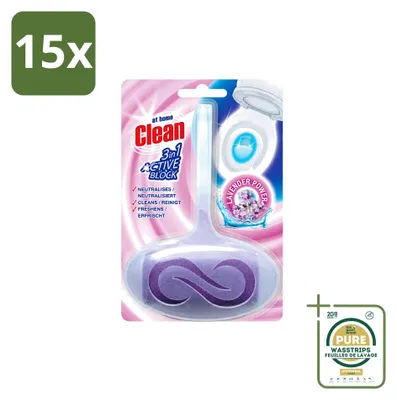Imagen del producto de 15 unidades de bloque para inodoro "At Home" 3 en 1 Active - Aroma a lavanda - Paquete de suministro