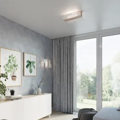 Produktbild von Wandleuchte Holz Hell Glasrechtecke für E27 Glühbirne