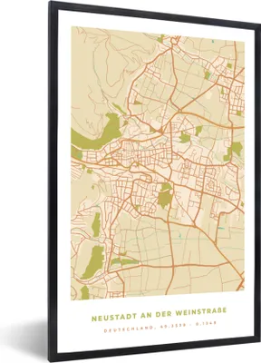 Produktbild von MuchoWow® Gerahmtes Poster Neustadt an der Weinstraße - Karte - Vintage - Stadtplan 40x60 cm - Poster mit Schwarzem Bilderrahmen Wandposter Rahmen Foto Bilder - Papierdruck - Wandbilder