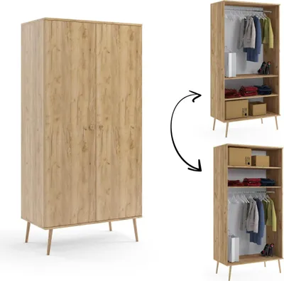 Produktbild von Drehtürenschrank Bolea 2D 100 cm mit Kleiderstange - Eiche Craft Gold