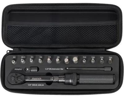 Productafbeelding van Draaimomentsleutel voor fietsen, 1/4 inch, 15-delige set, 2-20 Nm, met zeskant- en Torx-bits, verlengstang