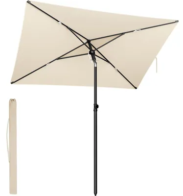 Image de Parasol de balcon, 190 x 120 cm, parasol de jardin rectangulaire, protection solaire UPF 50+, inclinable, parasol de terrasse, parasol de jardin, parasol de plage, sac de transport, sans pied, beige GPU024LZ01