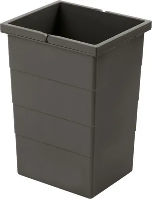 A dark gray rectangular trash can with a square opening at the top, shown against a white background.