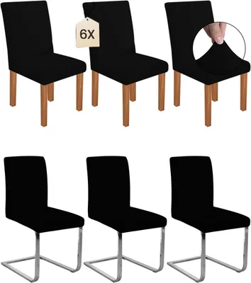 Productafbeelding van Stoelhoezen stretch, zwart, 6 stuks, voor eetkamer