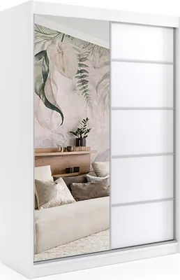 Produktbild von ALTDECOR Kleiderschrank mit Spiegel und LED-Beleuchtung mit Fernbedienung, Schiebetüren, kugelgelagerte Führungsschienen und Aluminium-Leisten - MAKI - 160 cm - Weiß