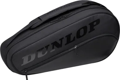 A black Dunlop tennis bag is shown against a white background.