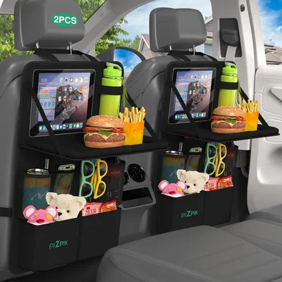 Image de Organisateurs de siège auto pour enfants, avec table pliante, lot de 2, couleur noire