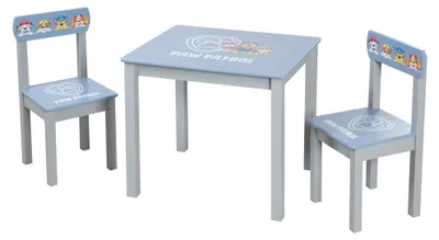 Productafbeelding van roba Kindermeubels Paw Patrol - 2 kinderstoelen + tafel voor kinderen - Zitmeubelset / zitmeubels met tekenfilmhonden - Hout, grijs/blauw