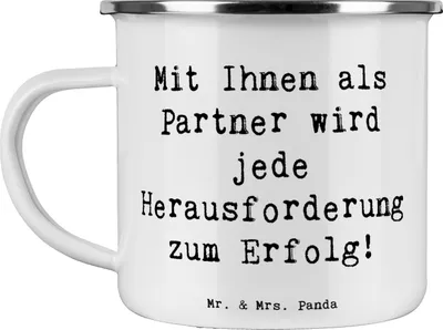 Produktbild von Mr. & Mrs. Panda Campingtasse Spruch Erfolgreiche Geschäftspartner - Weiß - Geschenk, Anerkennung, Unterstützung, Partnerschaft, Danke sagen, Campingbecher, Bedanken
