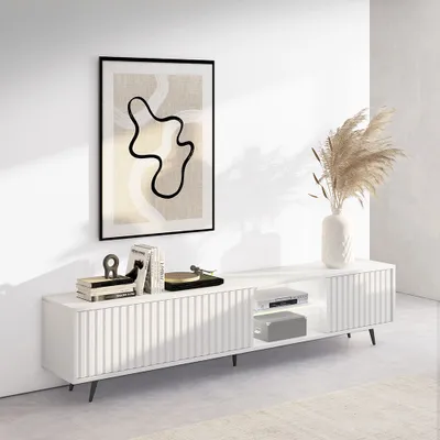Image de Selsey TV-Lowboard Bello, blanc, avec pieds noirs, LED largeur 175 cm