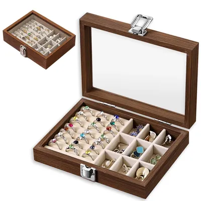Productafbeelding van Houten Sieradenbox voor Ringen en Oorbellen