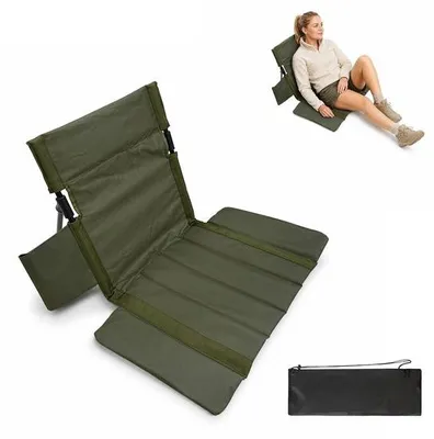 Zdjęcie produktu dla Krzesło plażowe z oparciem, składane krzesło plażowe z poduszką siedziska, wykonane z tkaniny Oxford 600D, lekkie krzesło outdoorowe z uchwytem na napoje, idealne na plażę