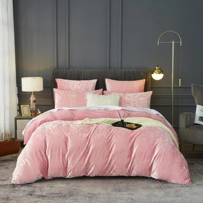 Produktbild von Bettwäsche-Set Samt 200x200cm Rosa Flanell Winter Warm Kuschelig Wendebettwäsche mit Reißverschluss 2 Kissenbezüge 80x80cm