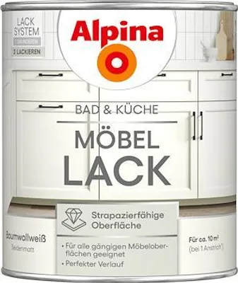 Produktbild von Alpina Bad & Küche Möbel-Lack Baumwollweiß Seidenmatt 0,75 Liter