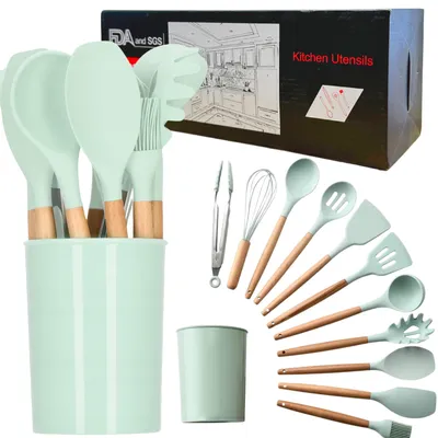 Produktbild von Küchenzubehör-Set Küchenutensilien 12-tlg. Silikon Bambus Set Matt