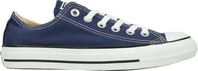 A single navy blue Converse Chuck Taylor All Star low-top sneaker shown from the side.
