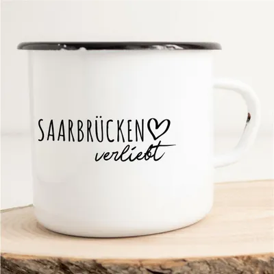 Produktbild von Huuraa Emaille Tasse Saarbrücken  Geschenk Kaffeebecher Vintage 300ml Saarbrücken  Präsent